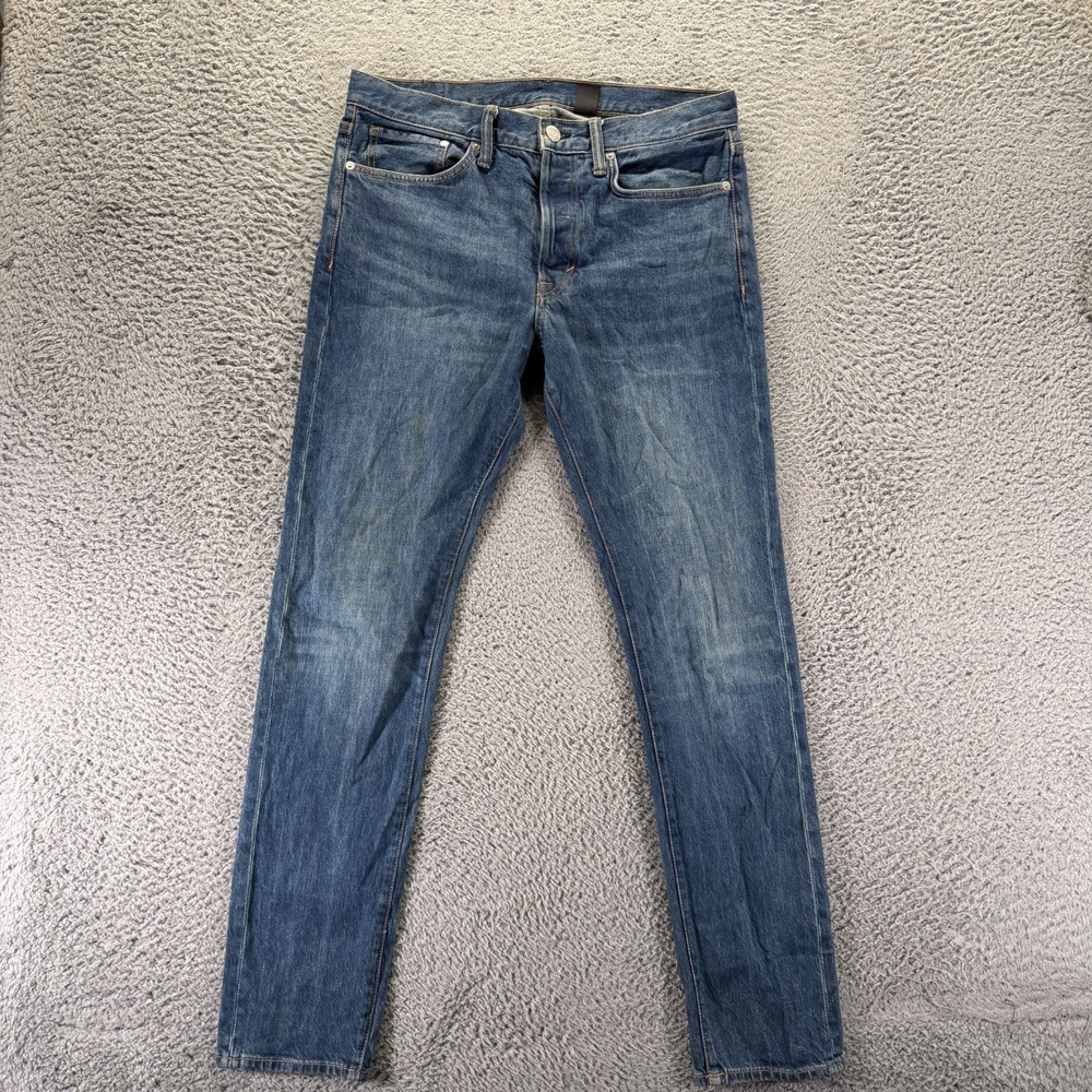 & Denim Jeans Men 34x32 Blue Cotton Denim Straight Slim Button-Fly Faded Stretch